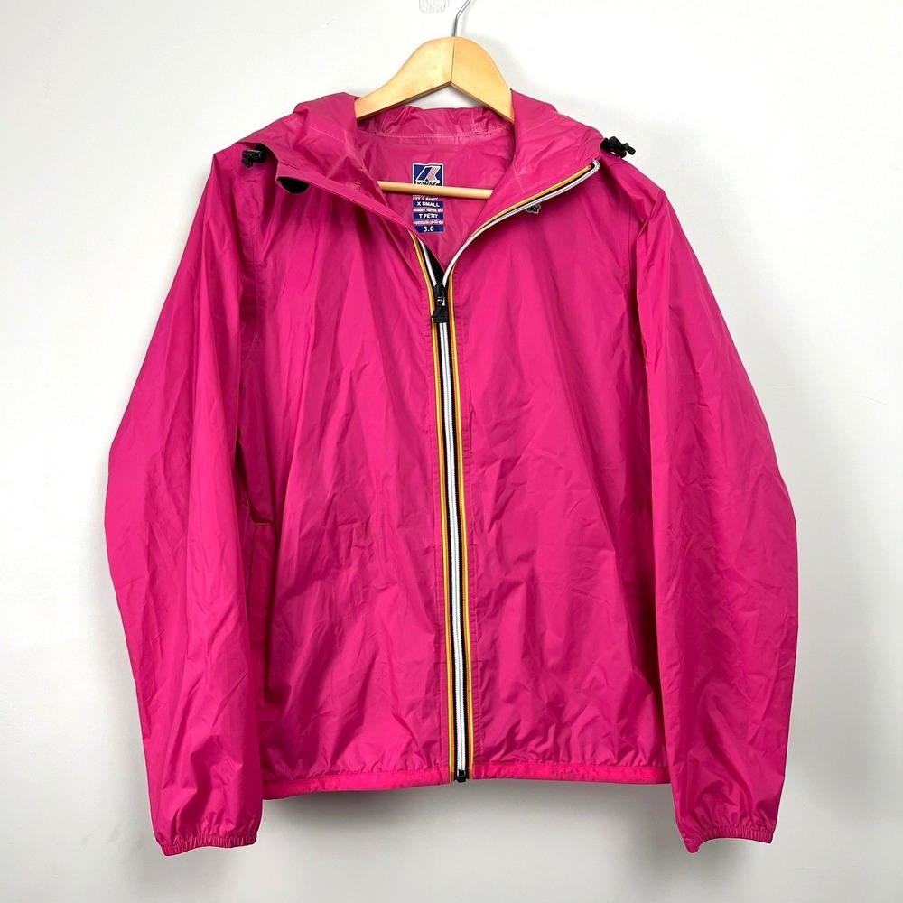 K Way J Crew Pink Hooded Lightweight Windbreaker Jacket XS‎ Rainjacket Dopamine